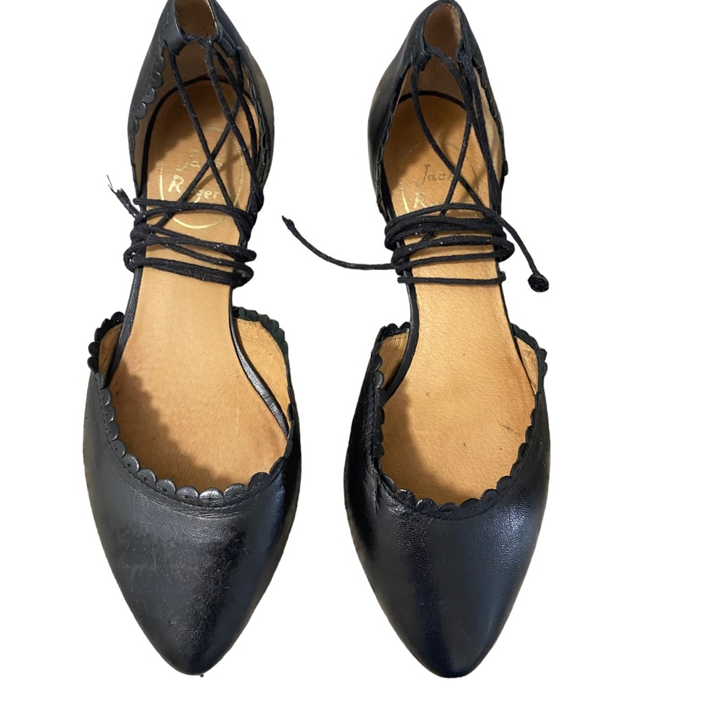 Jack Rogers Women's Black Leather Camille Ankle Tie-Up Ballet Flats - Size 6.5